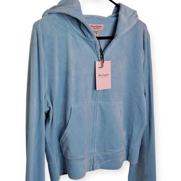 JUICY COUTURE OG Bling Velour Zip Up Hoodie Frosted Light Blue Size Large NWT - Picture 3 of 7
